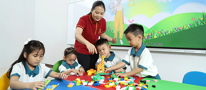 Teacher with young children